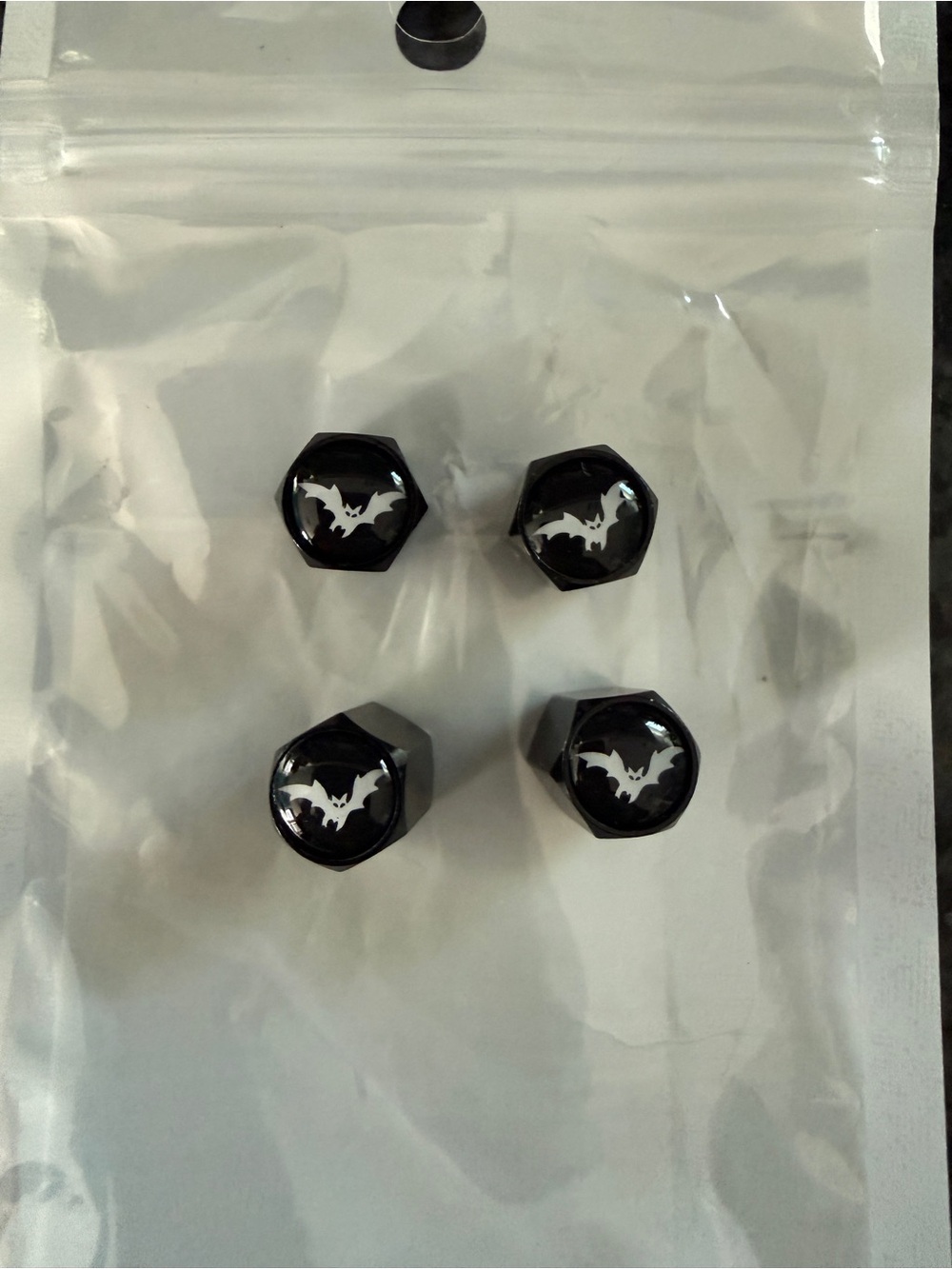 Black Bat Metal Tire Valve Stem Cap Covers - Hexagonal - Threaded 4ct